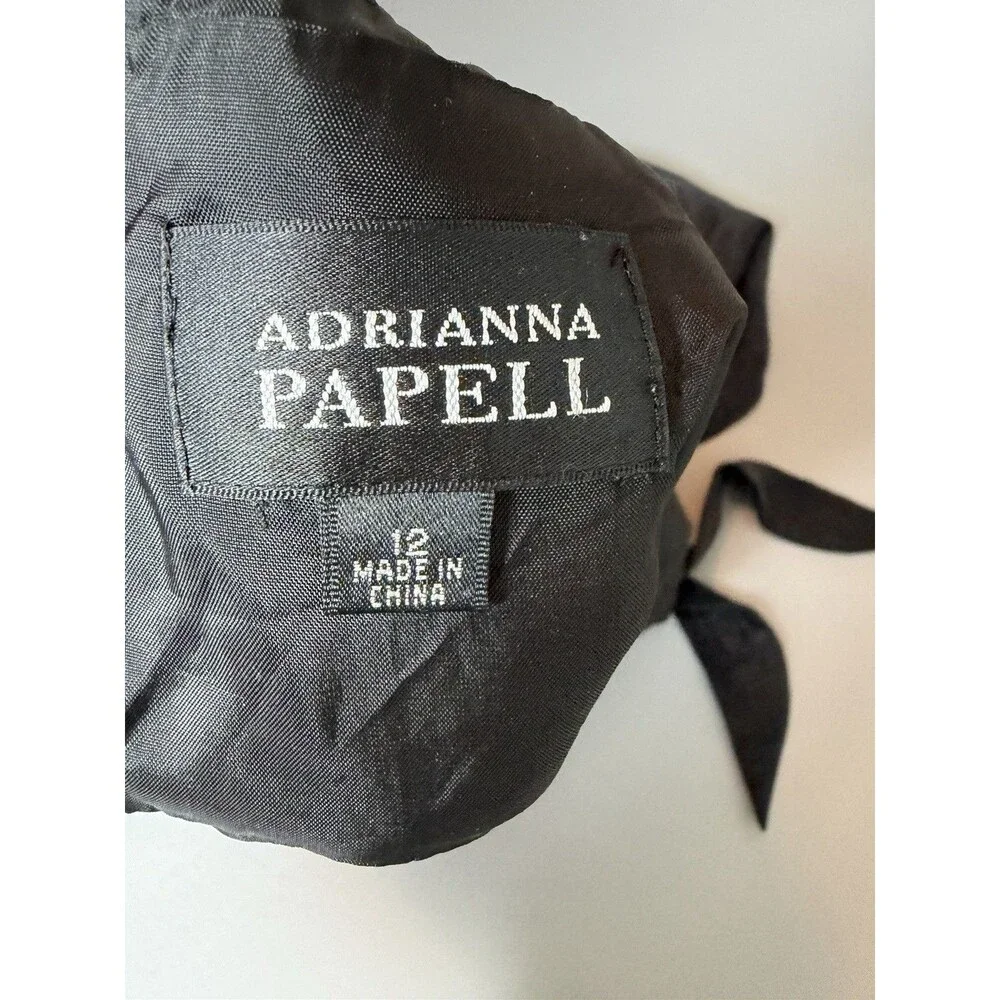 Adrianna Papell Black Halter Cocktail Dress Size 12 Pleated Satin Fit & Flare - Picture 8 of 13